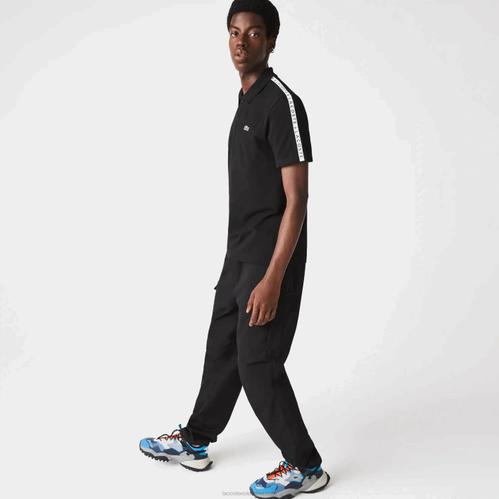 hombres Lacoste 6F24816 negro 031 polo de algodón ultraligero con banda de letras