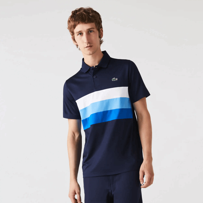 hombres Lacoste 6F24826 azul marino blanco azul zf2 polo deportivo de golf con rayas tricolores