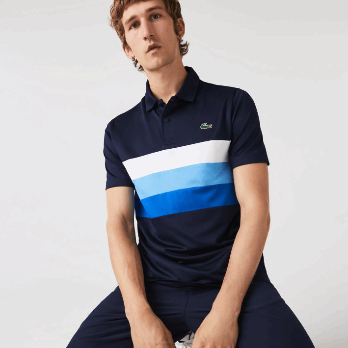 hombres Lacoste 6F24826 azul marino blanco azul zf2 polo deportivo de golf con rayas tricolores