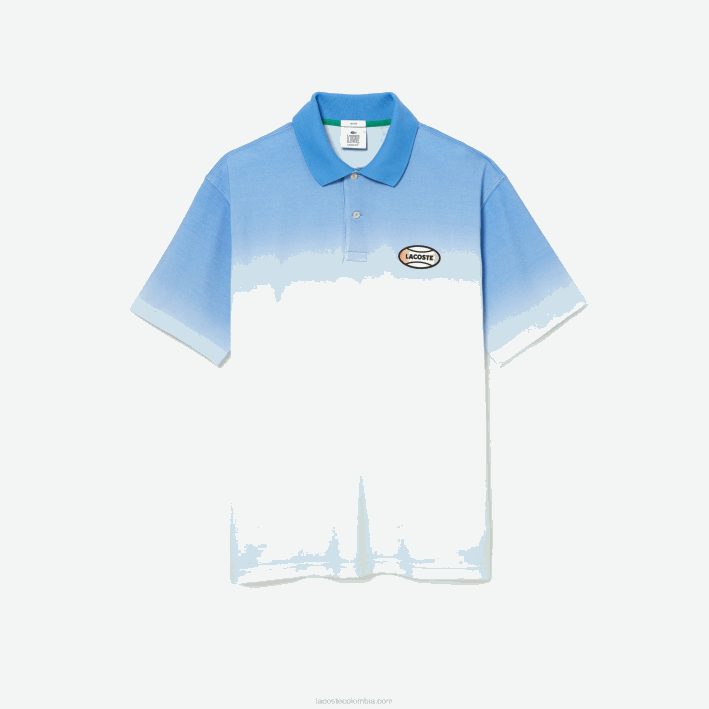 hombres Lacoste 6F24838 azul blanco turquesa 3ux polo live de corte holgado en algodón con estampado degradado