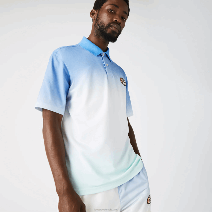 hombres Lacoste 6F24838 azul blanco turquesa 3ux polo live de corte holgado en algodón con estampado degradado