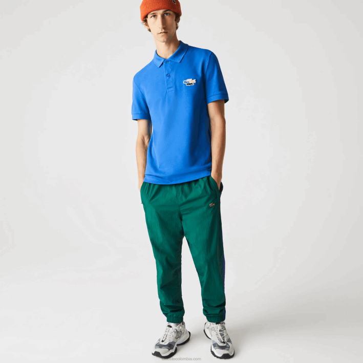 hombres Lacoste 6F24844 qpt azul polo regular fit de algodón orgánico con cocodrilos