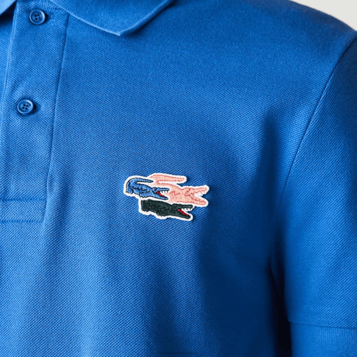 hombres Lacoste 6F24844 qpt azul polo regular fit de algodón orgánico con cocodrilos