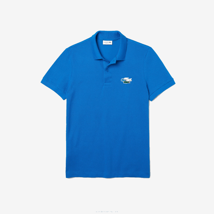 hombres Lacoste 6F24844 qpt azul polo regular fit de algodón orgánico con cocodrilos