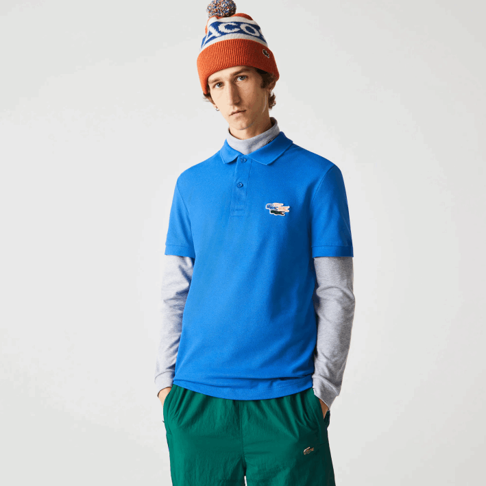 hombres Lacoste 6F24844 qpt azul polo regular fit de algodón orgánico con cocodrilos