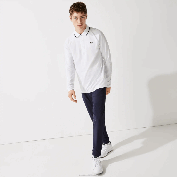 hombres Lacoste 6F24847 blanco azul marino 522 polo de golf deportivo transpirable