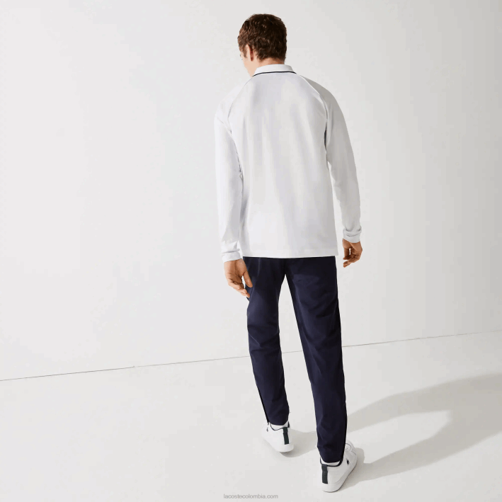 hombres Lacoste 6F24847 blanco azul marino 522 polo de golf deportivo transpirable