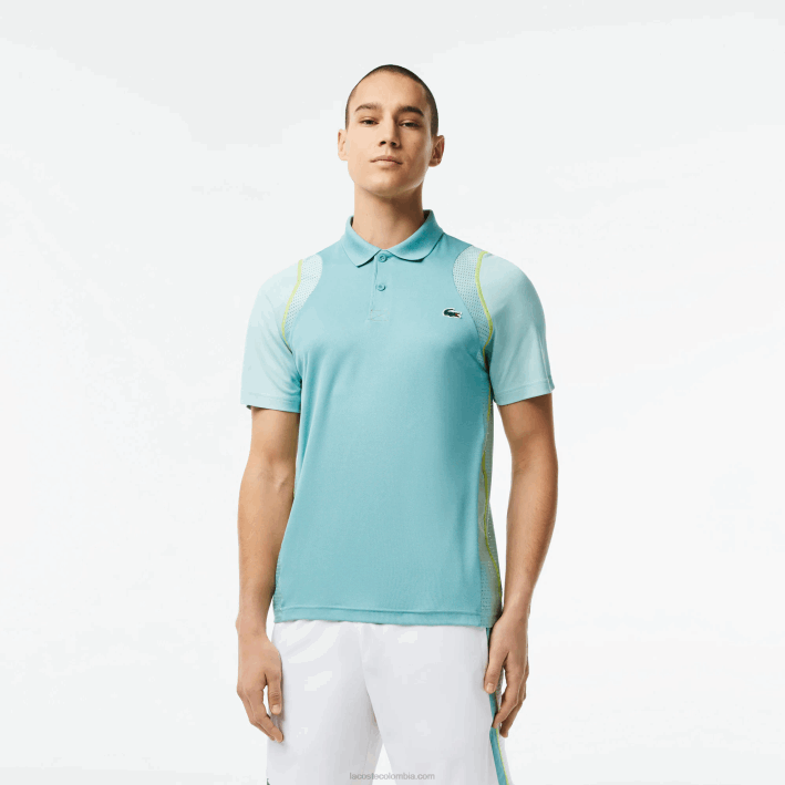 hombres Lacoste 6F2484 menta br8 polo de tenis de poliéster reciclado