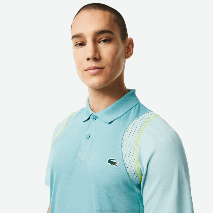 hombres Lacoste 6F2484 menta br8 polo de tenis de poliéster reciclado