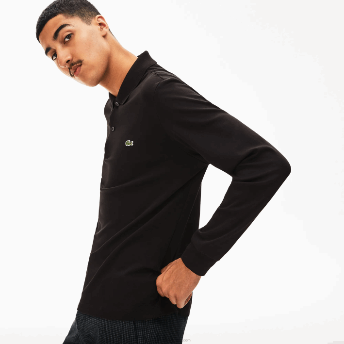 hombres Lacoste 6F24858 negro 031 polo de manga larga de algodón pima regular fit