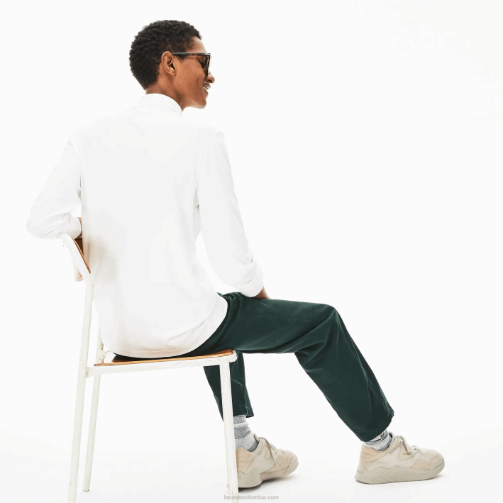 hombres Lacoste 6F24859 blanco 001 polo de manga larga de algodón pima regular fit