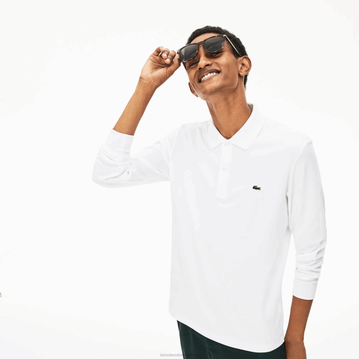 hombres Lacoste 6F24859 blanco 001 polo de manga larga de algodón pima regular fit