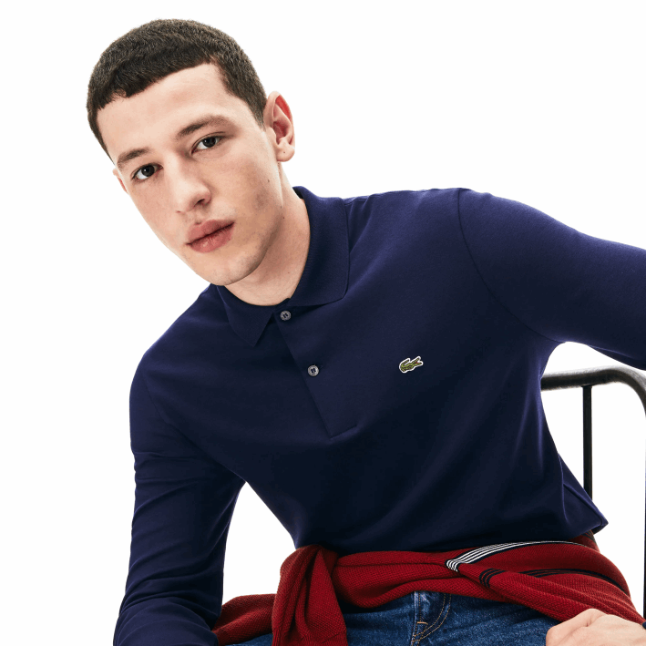hombres Lacoste 6F24860 azul marino 166 polo de manga larga de algodón pima regular fit