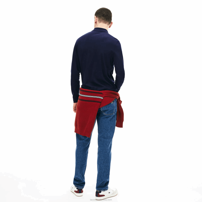 hombres Lacoste 6F24860 azul marino 166 polo de manga larga de algodón pima regular fit
