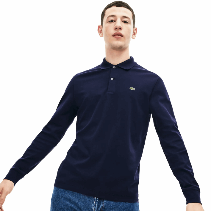 hombres Lacoste 6F24860 azul marino 166 polo de manga larga de algodón pima regular fit