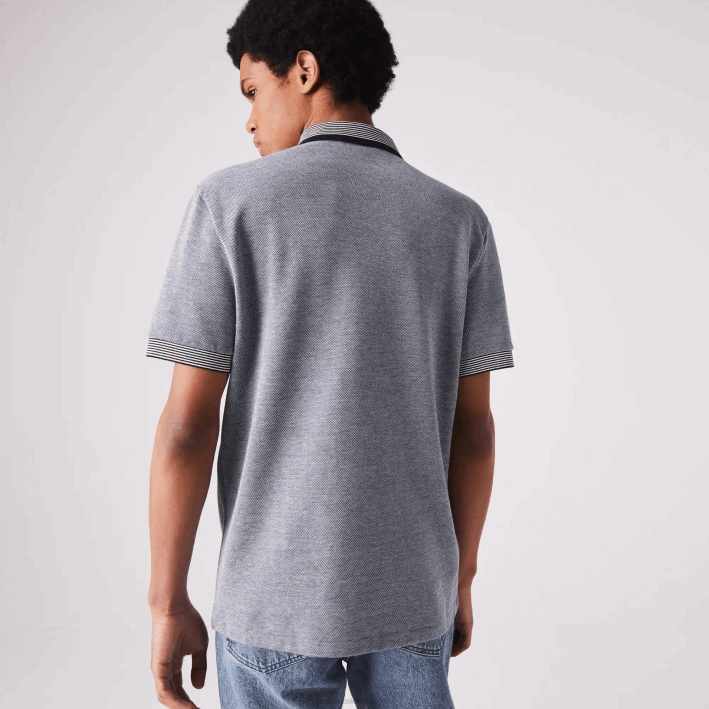 hombres Lacoste 6F24873 azul marino blanco bdv polo regular fit de algodón con acabados a rayas
