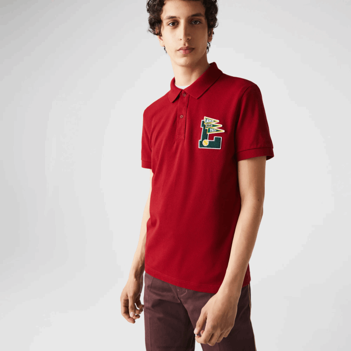 hombres Lacoste 6F24895 rojo 5sx Polo de corte regular en piqué de algodón con insignia L