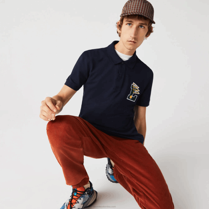 hombres Lacoste 6F24896 azul marino 166 Polo de corte regular en piqué de algodón con insignia L