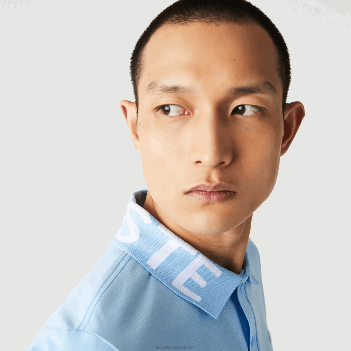 hombres Lacoste 6F24900 hbp azul polo de piqué ligero transpirable slim fit con letras en el cuello