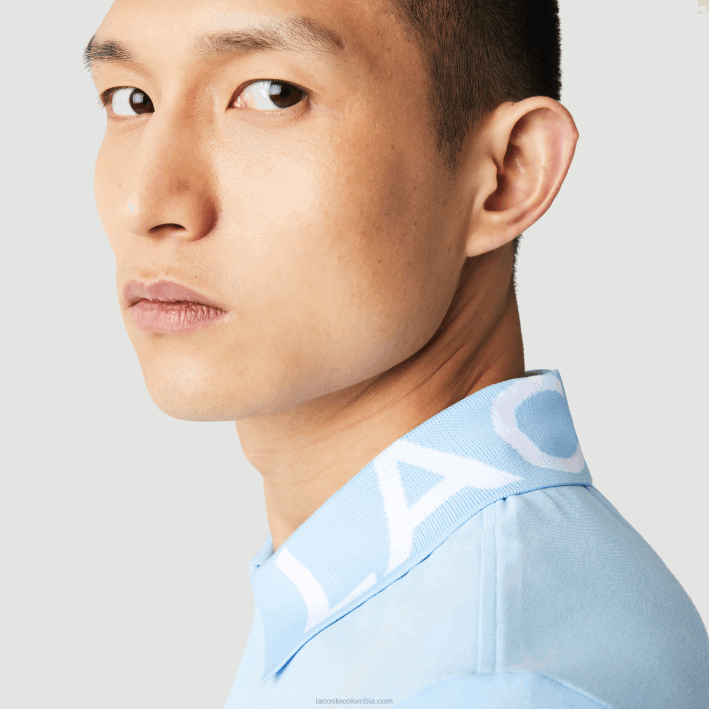 hombres Lacoste 6F24900 hbp azul polo de piqué ligero transpirable slim fit con letras en el cuello