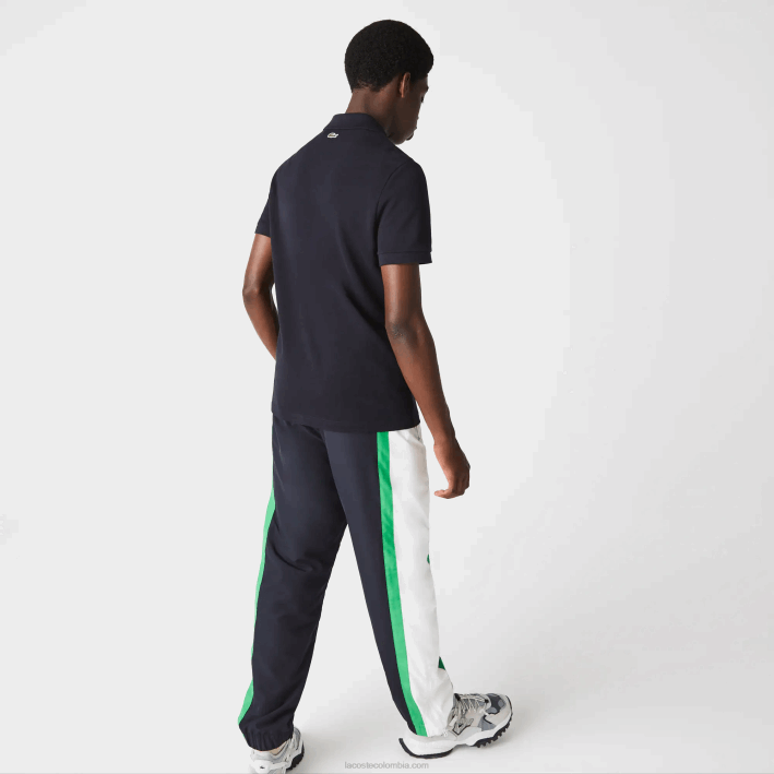 hombres Lacoste 6F24912 fondo azul marino polo de corte regular de piqué de algodón con insignia