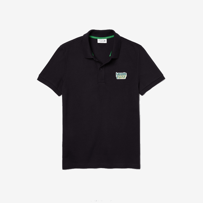 hombres Lacoste 6F24912 fondo azul marino polo de corte regular de piqué de algodón con insignia