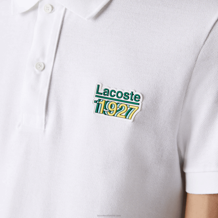 hombres Lacoste 6F24913 blanco 001 polo de corte regular de piqué de algodón con insignia