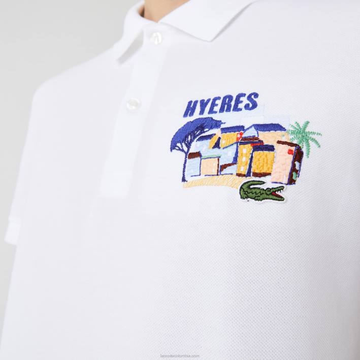hombres Lacoste 6F24922 blanco 001 polo de piqué de algodón bordado regular fit