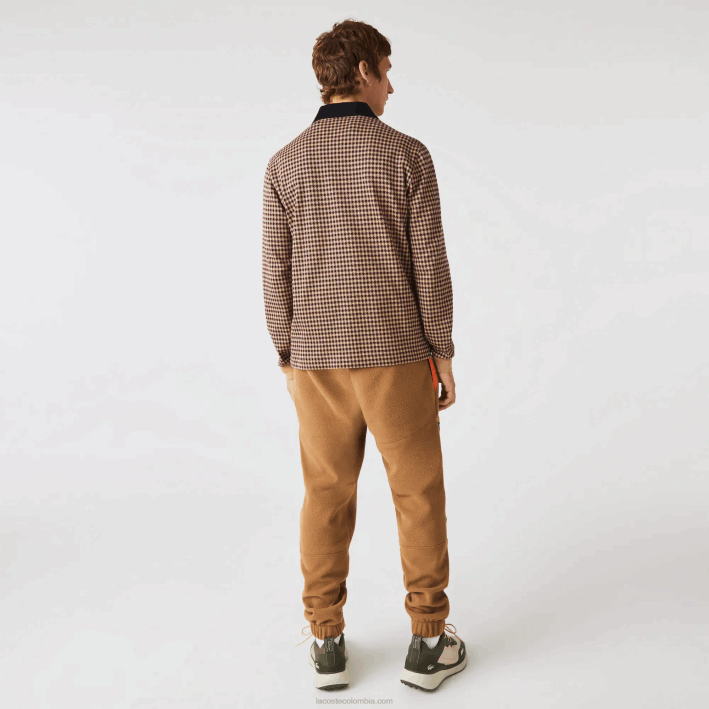 hombres Lacoste 6F24924 beige azul marino burdeos v40 polo de corte holgado con estampado de tartán