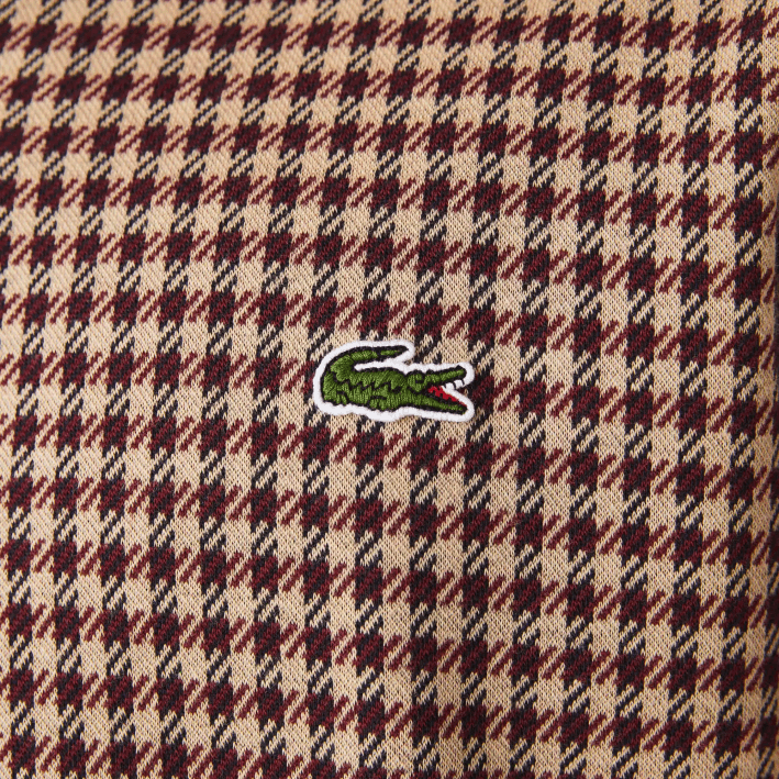 hombres Lacoste 6F24924 beige azul marino burdeos v40 polo de corte holgado con estampado de tartán