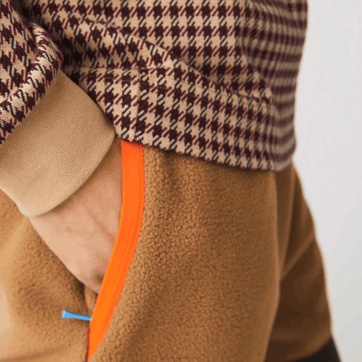 hombres Lacoste 6F24924 beige azul marino burdeos v40 polo de corte holgado con estampado de tartán