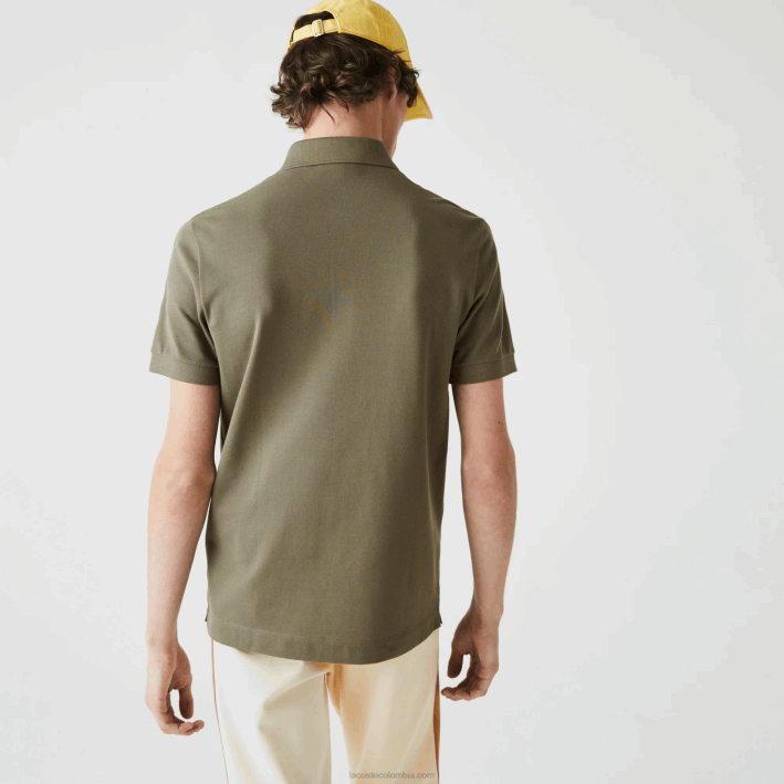 hombres Lacoste 6F24926 verde caqui 316 polo de piqué de algodón elástico smart paris