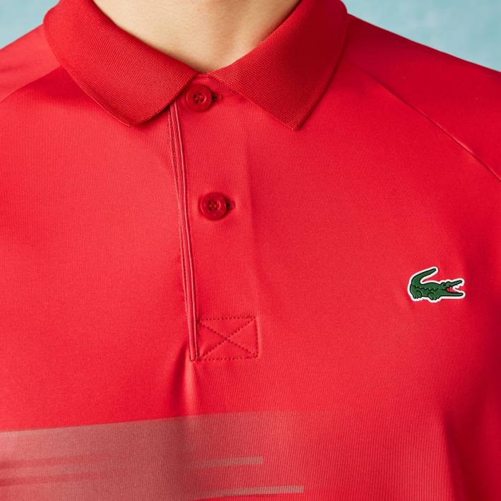 hombres Lacoste 6F24929 rojo blanco c9u Polo sport elástico con estampado Novak Djokovic