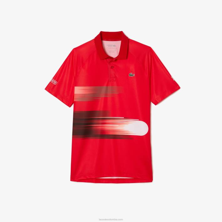 hombres Lacoste 6F24929 rojo blanco c9u Polo sport elástico con estampado Novak Djokovic