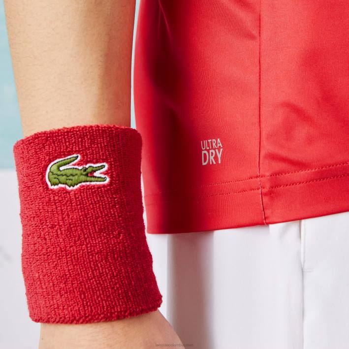 hombres Lacoste 6F24929 rojo blanco c9u Polo sport elástico con estampado Novak Djokovic