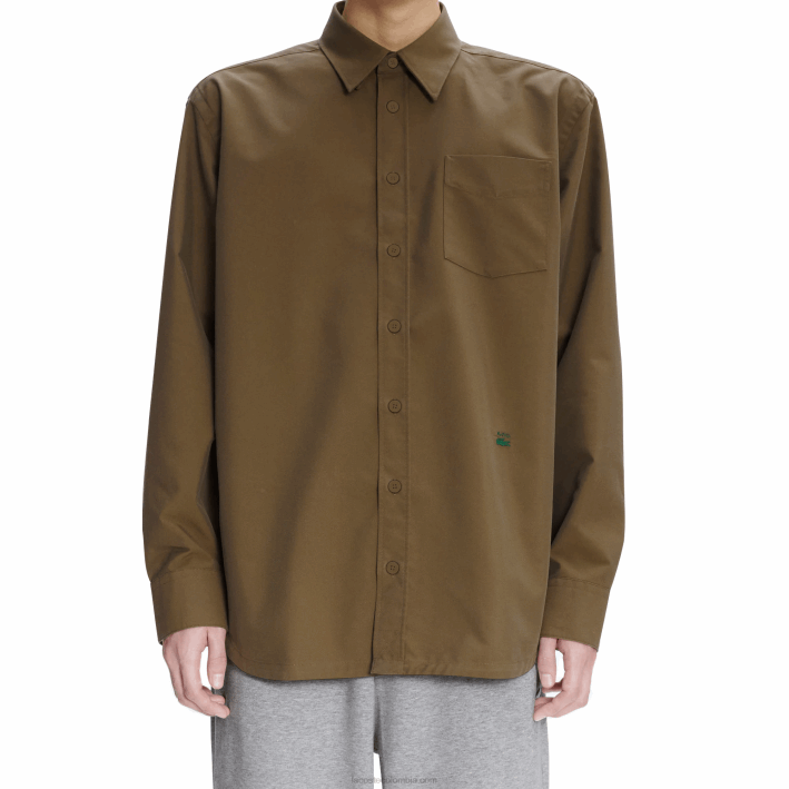 hombres6F241630 caqui verde wtw lacoste x a.p.c. camisa de gabardina de algodón