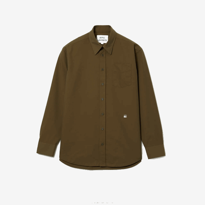 hombres6F241630 caqui verde wtw lacoste x a.p.c. camisa de gabardina de algodón