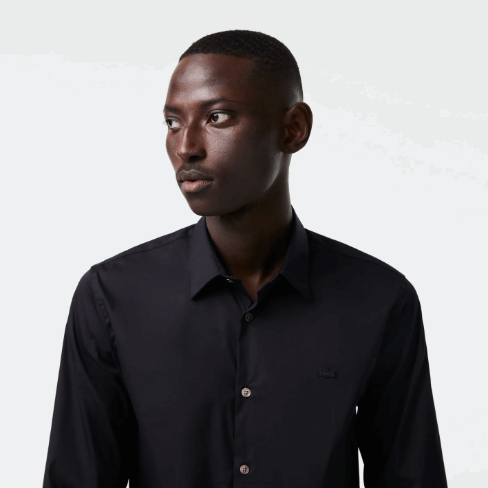 hombres Lacoste 6F241437 negro 031 camisa slim fit de popelina de algodón con cuello francés