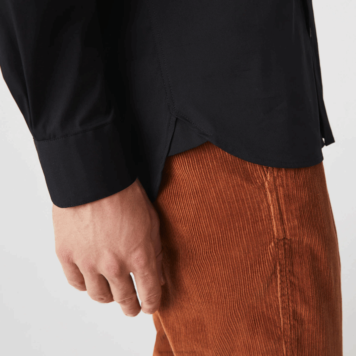 hombres Lacoste 6F241437 negro 031 camisa slim fit de popelina de algodón con cuello francés