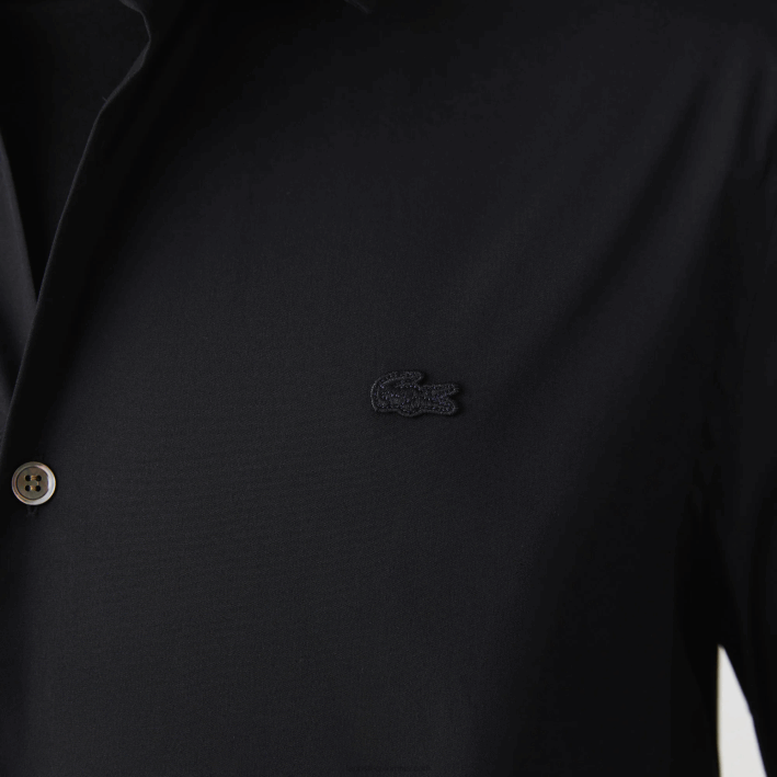 hombres Lacoste 6F241437 negro 031 camisa slim fit de popelina de algodón con cuello francés