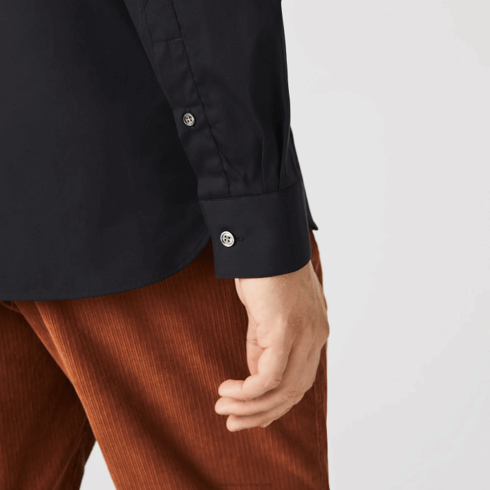 hombres Lacoste 6F241437 negro 031 camisa slim fit de popelina de algodón con cuello francés