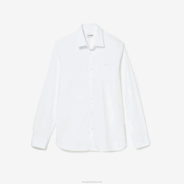 hombres Lacoste 6F241438 blanco 001 camisa slim fit de popelina de algodón con cuello francés