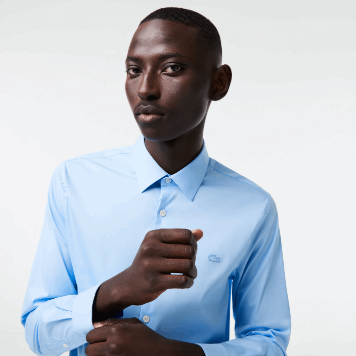 hombres Lacoste 6F241439 hbp azul camisa slim fit de popelina de algodón con cuello francés