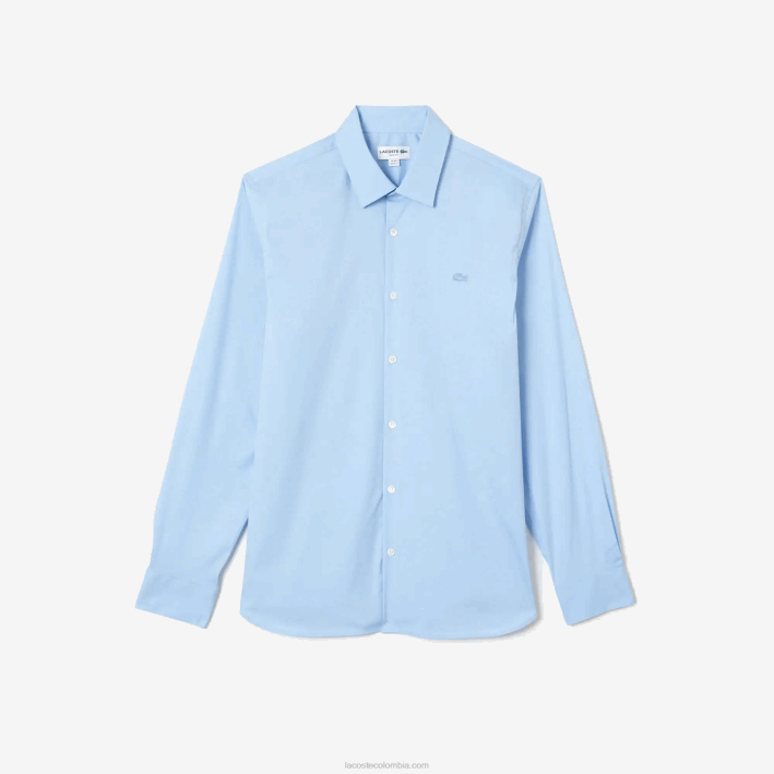hombres Lacoste 6F241439 hbp azul camisa slim fit de popelina de algodón con cuello francés