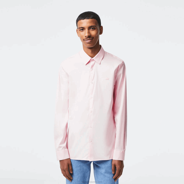hombres Lacoste 6F241440 ady rosa claro camisa slim fit de popelina de algodón con cuello francés