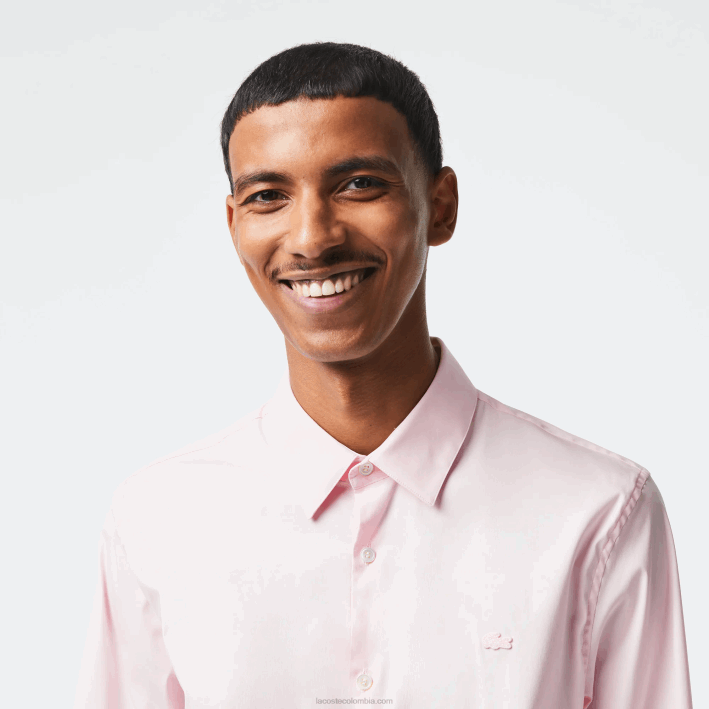 hombres Lacoste 6F241440 ady rosa claro camisa slim fit de popelina de algodón con cuello francés