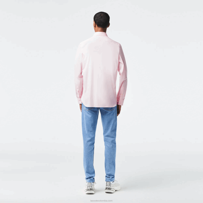 hombres Lacoste 6F241440 ady rosa claro camisa slim fit de popelina de algodón con cuello francés