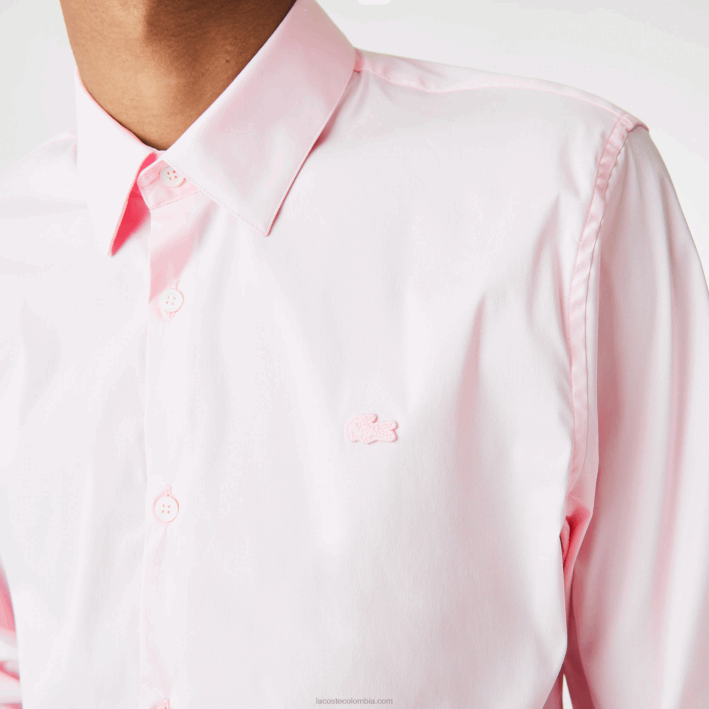 hombres Lacoste 6F241440 ady rosa claro camisa slim fit de popelina de algodón con cuello francés