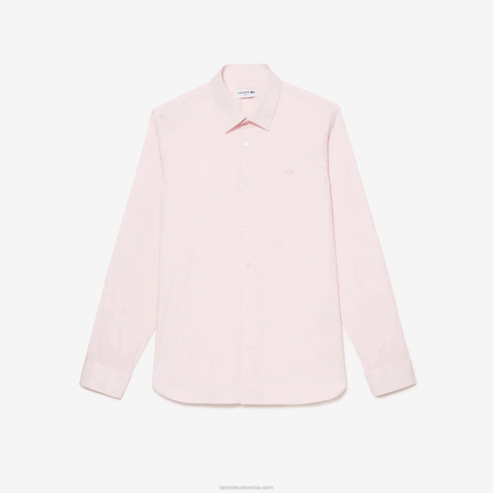 hombres Lacoste 6F241440 ady rosa claro camisa slim fit de popelina de algodón con cuello francés