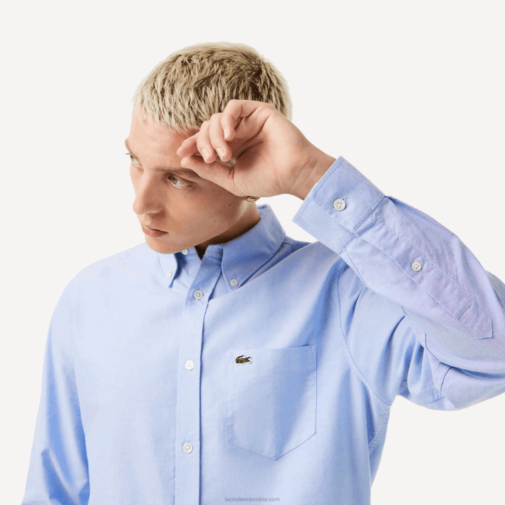 hombres Lacoste 6F241466 hbp azul camisa regular fit de algodón oxford